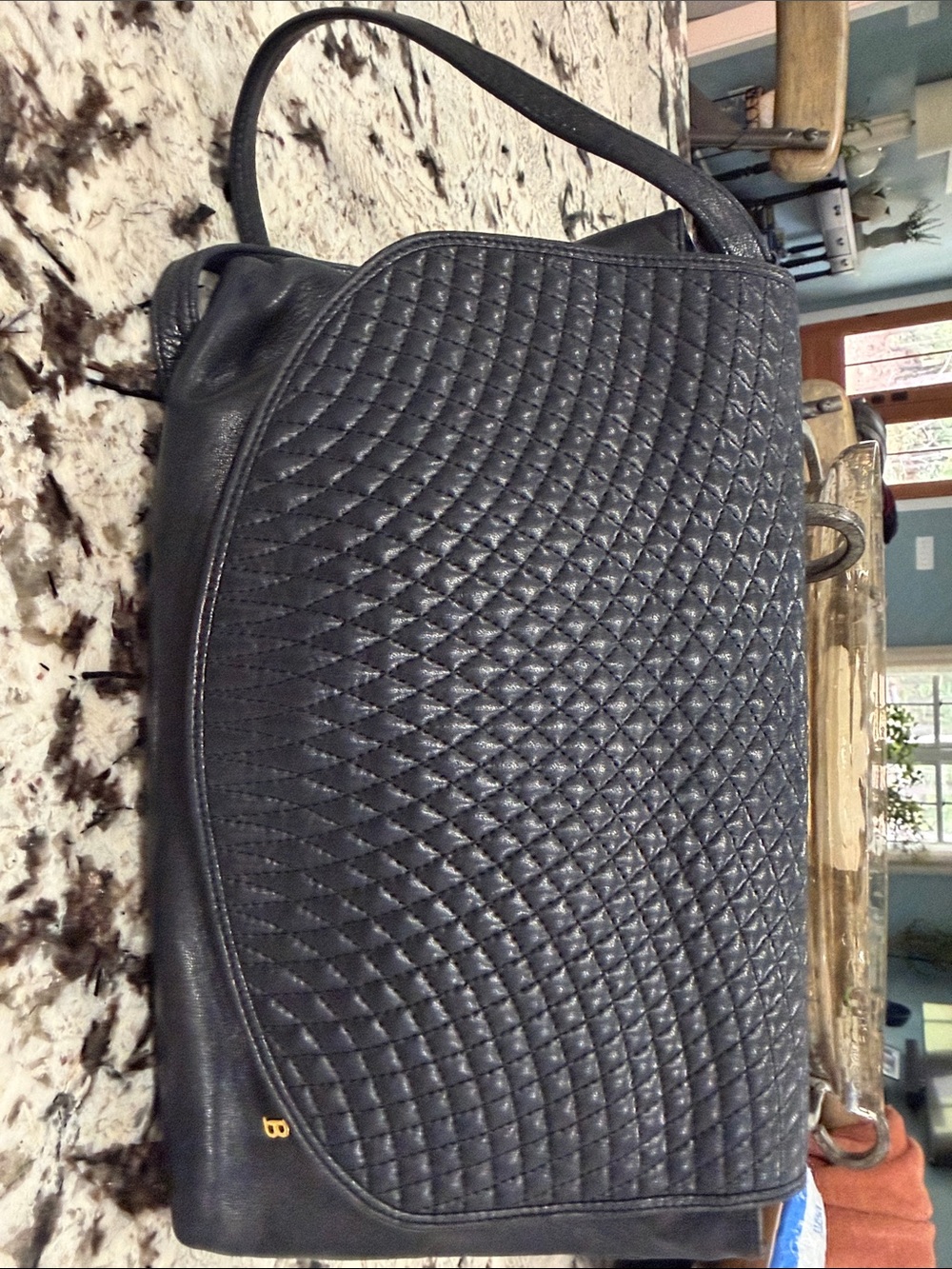 Bally Quilted Black Shoulder Bag with Subtle Gold B Accent
